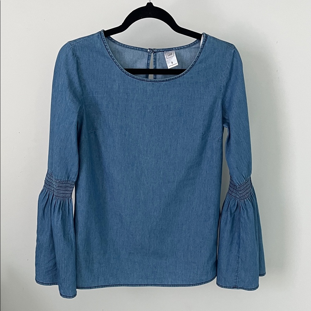 CO Blue Denim Blouse with Bell Sleeves
